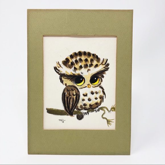 Vintage Other - Vintage Owl Watercolor Painting by Lois Mae Thayer
